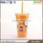 Eco-friendly double layer plastic tumbler clear with straw