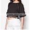 Raglan Sleeve Crop Top With Tassel Hem Women Short Sleeves Shirt