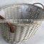 100%Handmade plastic lined grey wicker baskets for plants with leather handles