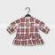 Children high Quality Girls Frocks Design top cotton yarn dyed check dress with brown bow on neck baby girls top