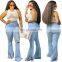 Tassel Hem Denim Pants Women Retro Solid Sexy Hole Jeans Ripped Flare Trousers Street Skinny High Waist Lady Pants