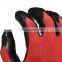 Red Polyester Liner Crinkle Dip Latex Construction Work Gloves