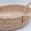 Round Straw Tray Basket Water Hyacinth Serving Tray For Coffee Table
