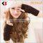 2015 High Quality Knitting Ladys Mittens With Fur Ball