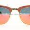 JM572 Custom Red Wood Sunglasses Metal Half Frame Mirror Polarized