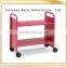 iron 3-layer bookshelf/book rack shelving library trolley / red beech wood metal rolling 3-tier library book carts