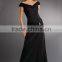 Off the Shoulder Full Length Chiffon Black Evening Dress HA-159