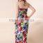 New arrival ice silk red flower cover up beach dress long halter beautiful sexy girls summer dress