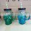 Beautiful Colored With Lid & Drinking Straw Glass Skull Head Mason Jar With Handle