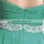 Stylish Spaghetti Strap Sleeveless Ruffle Chiffon Emerald Green Evening Dress