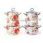 Red Rose Full Decal Belly Casserole Cooking Pot 6Pcs Enamel Casserole Set With Stainless Steel Handle