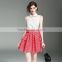 OEM Wholesaler Womens Latest Design Doll Collar Sleeveless daily Blouse With fashion Wave Accordion pleated Skirt