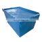 Plastic Crate Attached lid Tote With Label Sticker Barcode Anti-theft Lock Hole