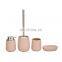 Bathroom accessories Set Scandi Water Drop Shape Stoneware Rubber Coating Soap dispenser Tumbler Soap Dish Toilet Brush Holder