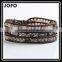 Fashion Jewelry 4 Strands 4mm Agate/Turquoise/Aquamarine/Opal Handmade Brown Leather Beaded Wrap Bracelet Excellent Handwork