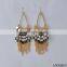gold disc with colorful bead and gold tassel earrings