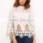 Blouses latest fashion design women clothing Beige High Neck Appliques Hollow Blouse