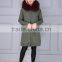 Fashion Olive Green Korean Style Women Zipper Fur Hooded Coat Jacket