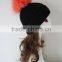 Favorite Style Orange Raccoon Fur Pompom Knitted Black Rib Cap Soft Touch Fur Ball Knit Wool Hat