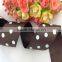 wholesale top quality white polka dots brown 100% polyester 1.5 inch grosgrain ribbons for DIY handmade material in stock