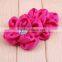 handmade satin fabric flower with rhinestone center for kids hair accessories