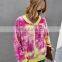 LAITE H2033 hot sales fashion contrast color women's sweatshirts ladies zipper-up tie dye crew neck sweatshirt