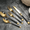 Luxury Stainless Steel Wedding Banquet Black And Gold Plated Cutlery Silverware Flatware Spoon And Fork Set