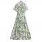 European and American style 2025 summer new women's slim fit bow tie tie printed shirt style dress