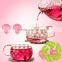 Top quality wholesale heat resistant pyrex glass teaset with 650ml teapot 2pcs 350ml tea cups beautiful rose design teaset