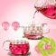 Hot Selling Borosilicate Glass Teapot With Glass Infuser Pink Flower Design Teaset 650ml 2pcs 350ml Tea Cups
