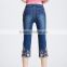 In summer 2015 new all-match elastic seven embroidered jeans