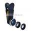 2016 New fashion 3 in 1 mobile phone lens fisheye wide angle micro lens for all smart phones