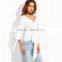 White Women Blouses Fall 2017 Womans Clothes Off Shoulder Top 3/4 Sleeve Sexy Shirt Autumn Bow Tie V Neck Wrap Blouse