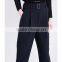 Customized Lady's Apparel Buckled Belted Waist Front-pleats Straight Cropped Woven Trousers(DQM002P)