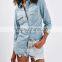 Bleach stone washed women long sleeves denim shirt woman clothes