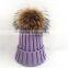 Myfur High Quality Real Raccoon Fur Bobble Wool Blend Knitted Hat Wholesale