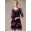 2016 decorative openwork stitching and embroidered vintage flower, elegant long sleeve design, high-grade dress