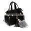 Fashion leather keychain raccoon fur bag charm accessory with tassel