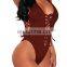 Women V Neck Lace up Bathing Suit High Cut One Piece Swimsuit Monokini