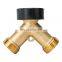 Heavy duty 2 way solid shutoff  brass y hose splitter