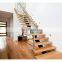 American/Canada Standard Stairs Modern Interior Staircase Wood Steps Glass Railing Straight Stair With Led