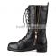 Lace up ankle boots women side zipper women winter shoes women black chunky flat boots leather combat boots