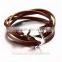 New Stock Fashion Jewelry Stainless Steel Gothic Leather Anchor Bracelet