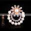 New design korean jewelry zinc alloy pearl main stone rhinestone sunflower scarf clip brooch