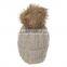 High quality wool cable knit beanie hat pom pom custom fur hats