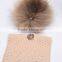 Girls cotton knitted head band with beads raccoon fur ball heaad band KZ160089