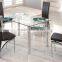 Foshan shunde modern 6 seater tempered glass top steel base dining table