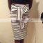 Stylish Ladies Women Sexy High Waist Striped Stretch Bodycon Package Hip Knee Length Skirt