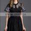 Pretty Steps 2016 elegant ladies vintage organza dress new woman summer embroidered dress sexy black short sleeve organza dress