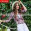 2017 Latest Design 100% Cotton Beautiful Mixedcolor Plaid t Shirt Blouse for Young Women